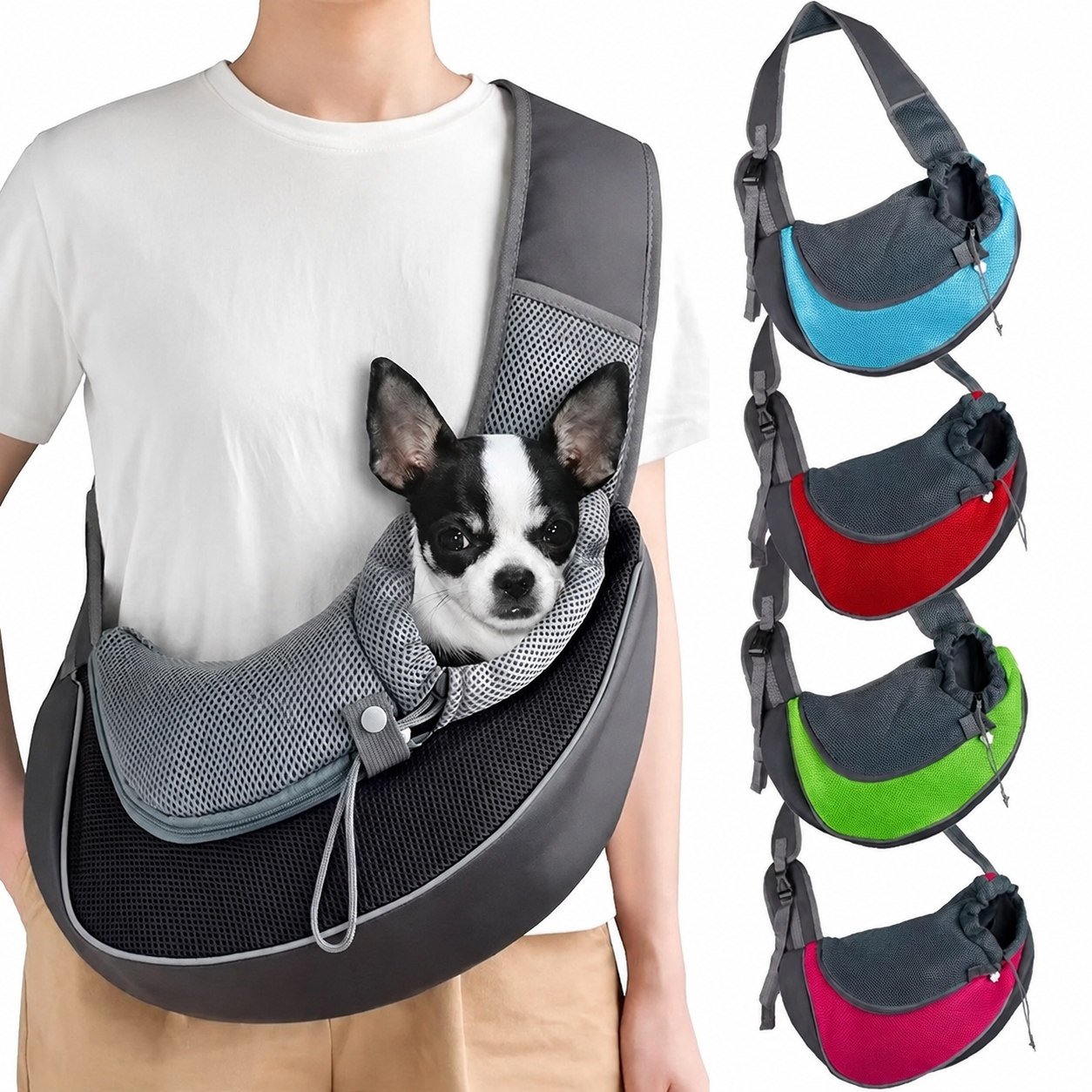 Pet Sling Carrier, Breathable Crossbody Bag for Cats & Small Dogs