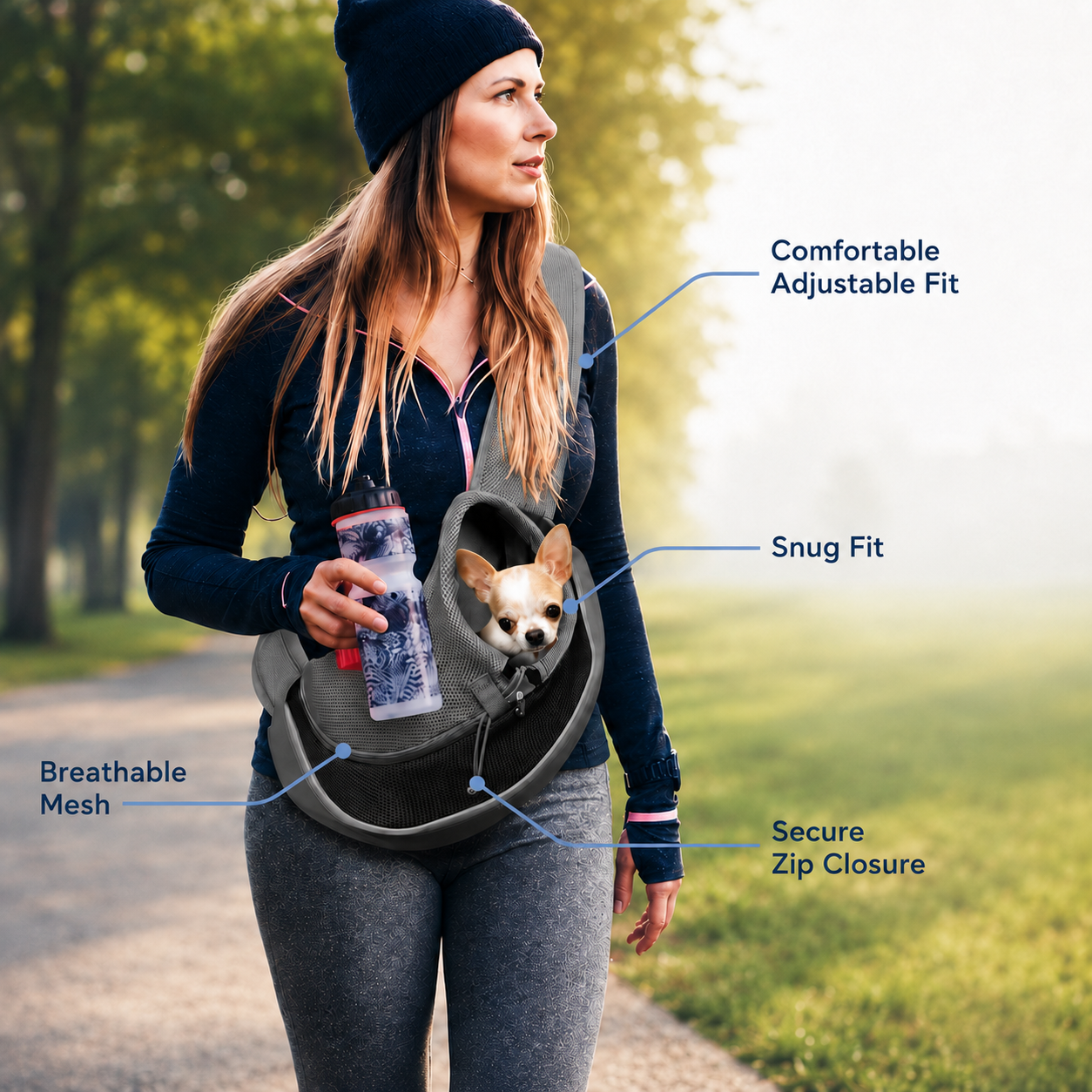 Pet Sling Carrier, Breathable Crossbody Bag for Cats & Small Dogs