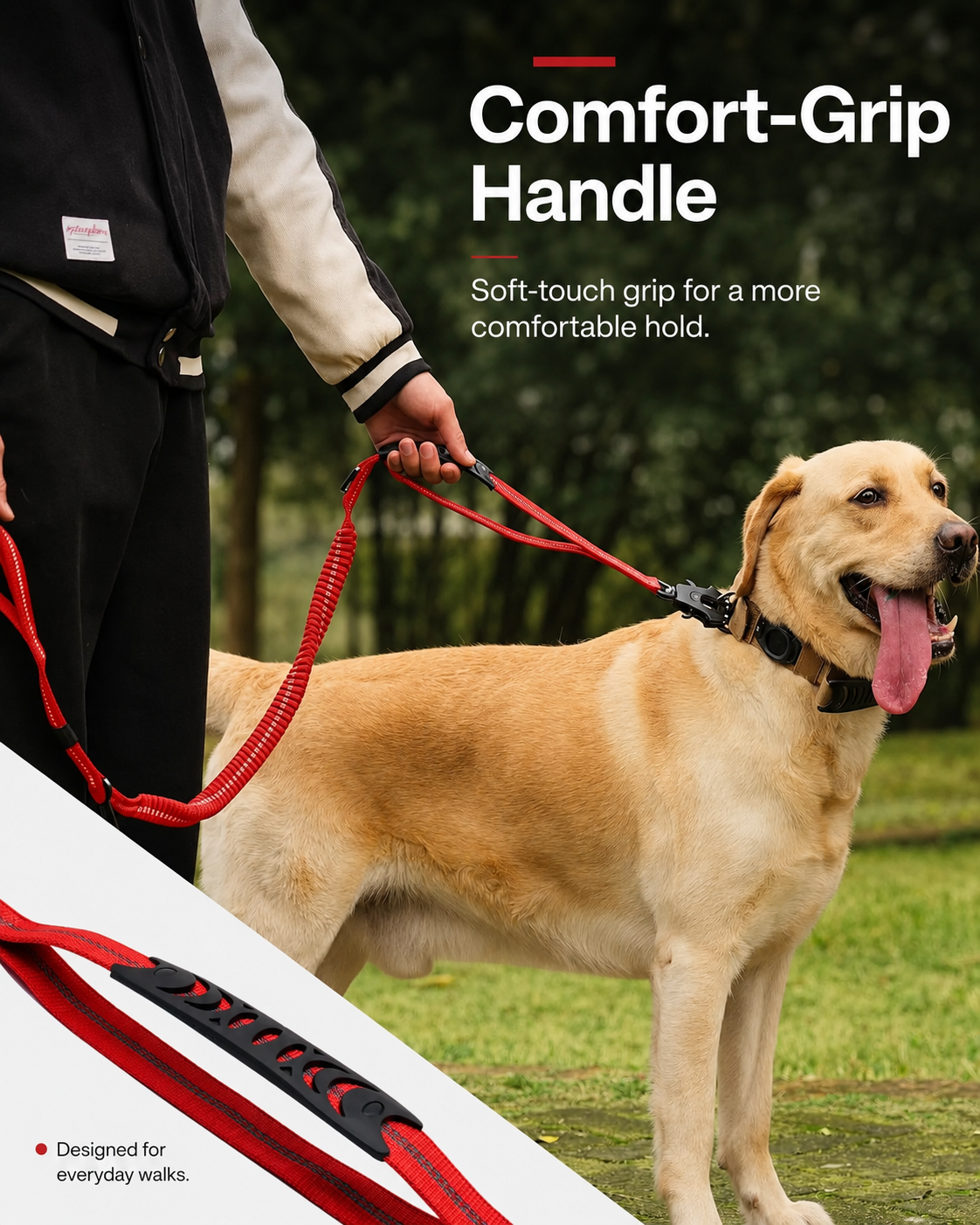 Heavy-Duty Bungee Dog Leash, Shock-Absorbing with 2 Padded Handles