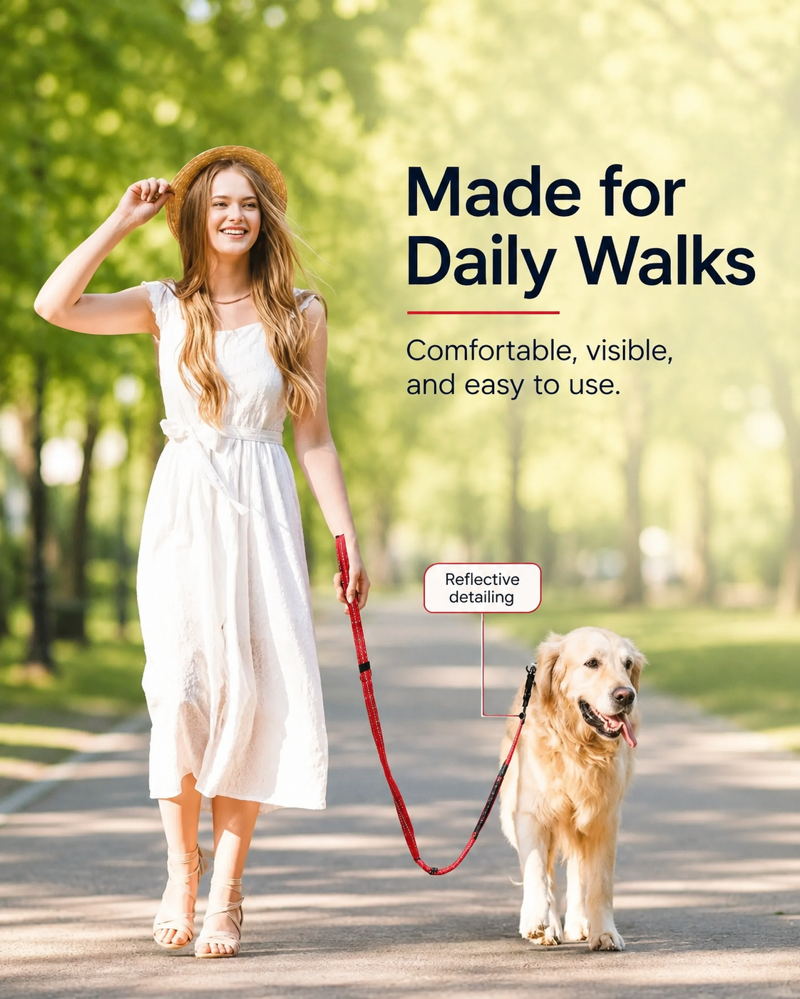 Heavy-Duty Bungee Dog Leash, Shock-Absorbing with 2 Padded Handles