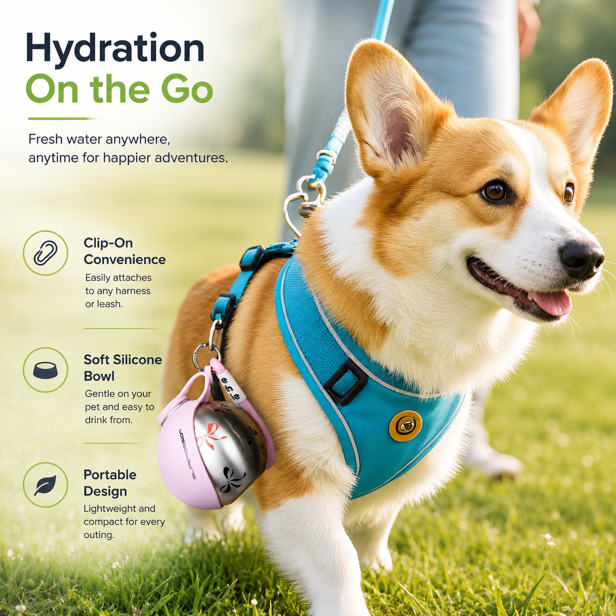 2-in-1 Portable Dog Water Bottle with Bowl | Tails & Wander