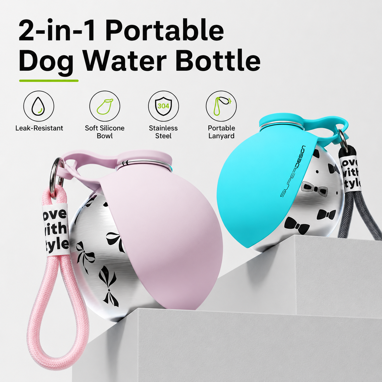 2-in-1 Portable Dog Water Bottle with Bowl | Tails & Wander