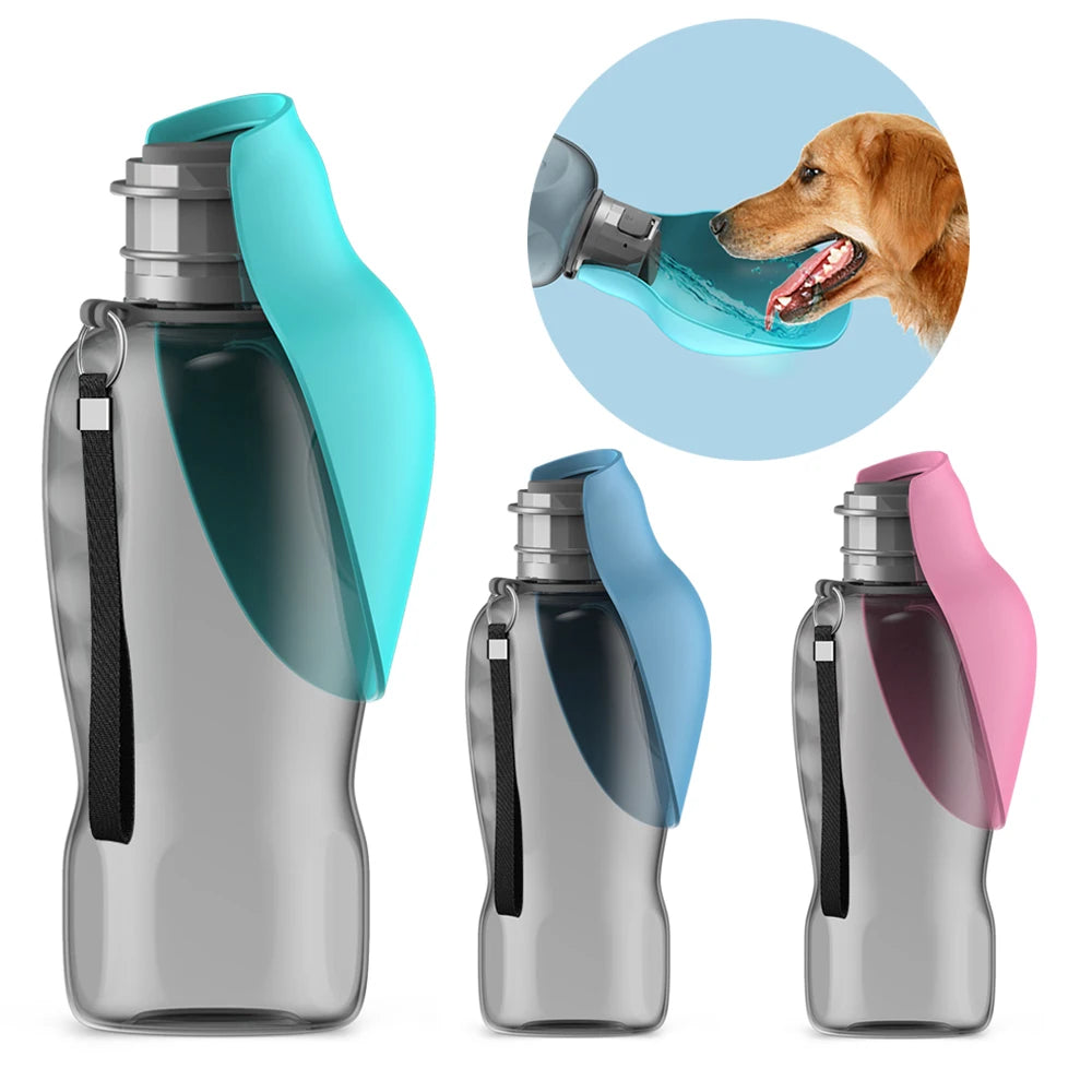 Portable Dog Water Bottle, Travel Dispenser with Built-In Bowl